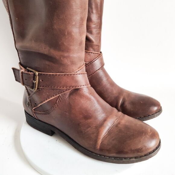 Marc Fisher Knee High Tall Riding Boots Size 5 Brown Vegan Faux Leather Preppy - Picture 3 of 15